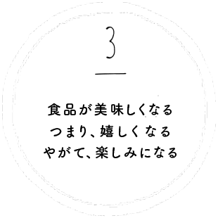 食品が美味しくなるつまり、嬉しくなるやがて、楽しみになる